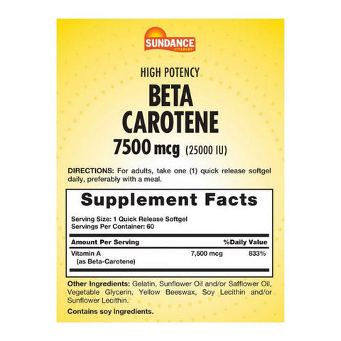 Sundance, Beta Carotene Vitamin A Softgels, 25,000 IU, 60 Caps Sundance