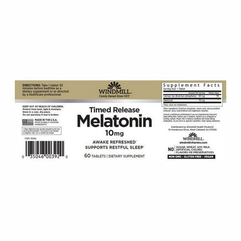 Windmill Health, Melatonin Time Release, 10mg, 60 Tabs Windmill Health